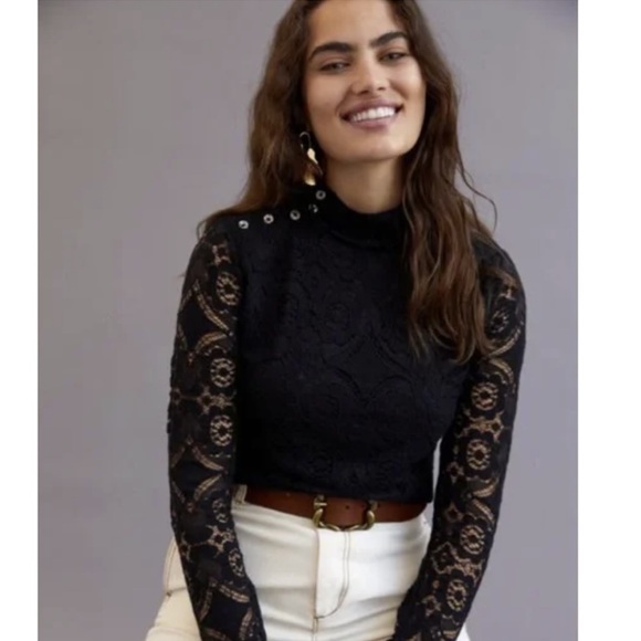 Maeve Tops - NEW MAEVE Black Lace Long Sleeve Mock Neck Top